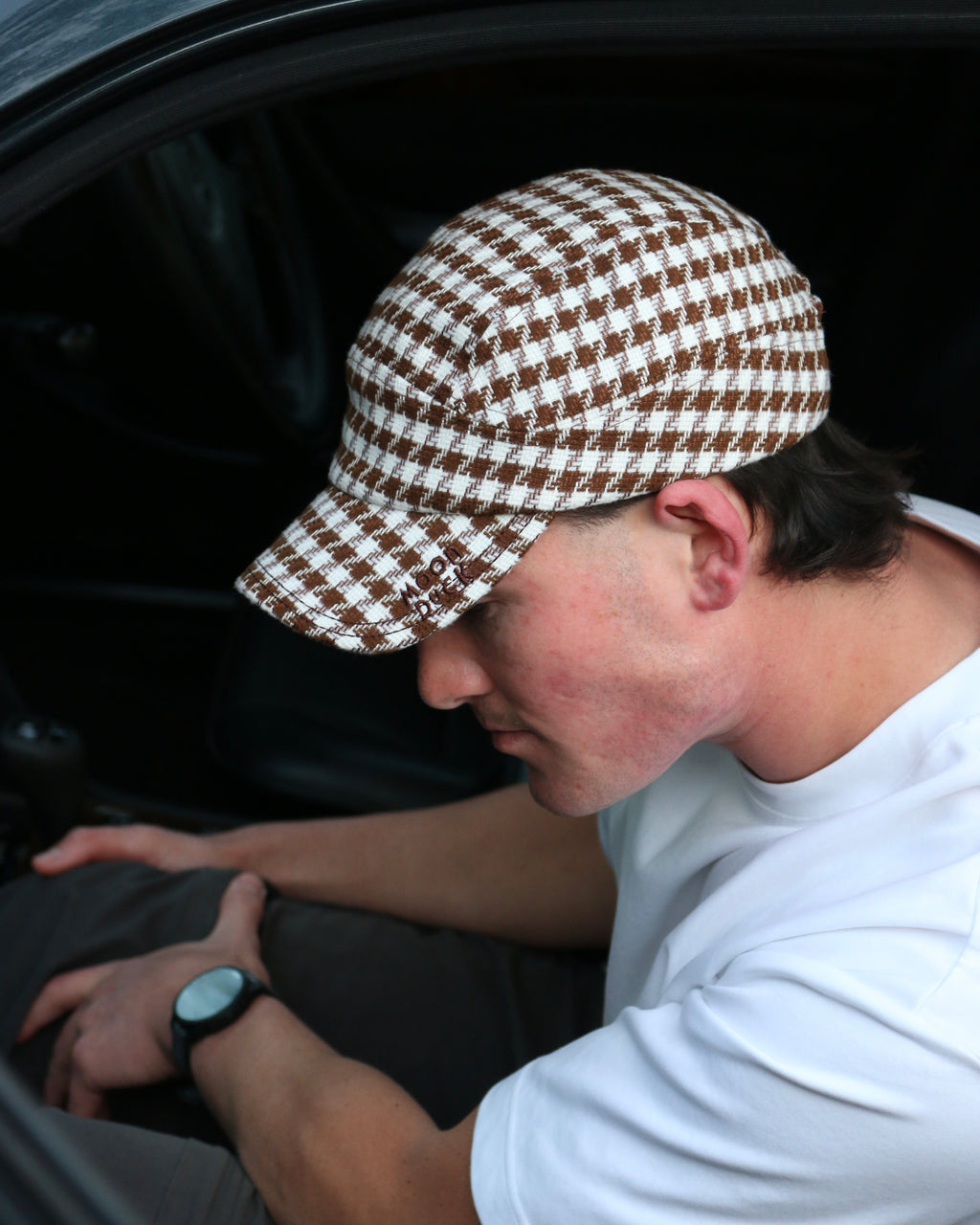 Brown/ White Check Hat